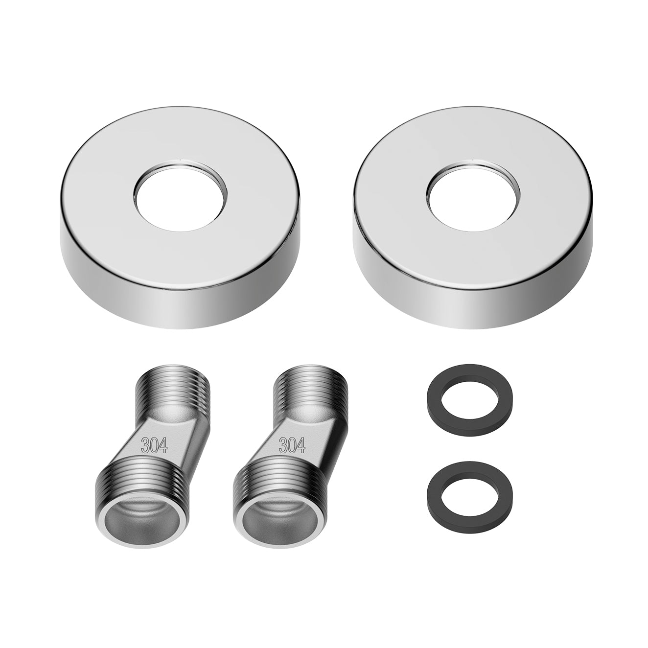 Aloni rozet, s-koppeling 3/4"m x 1/2"m en dichting - 2 stuks - chroom
