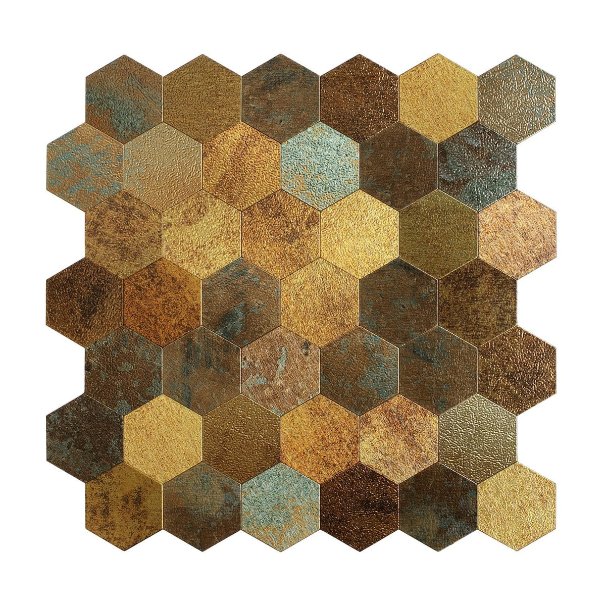 Isodeco Zelfklevende Mozaïek Steenstrip Hexagon Goud Groen Geplaat