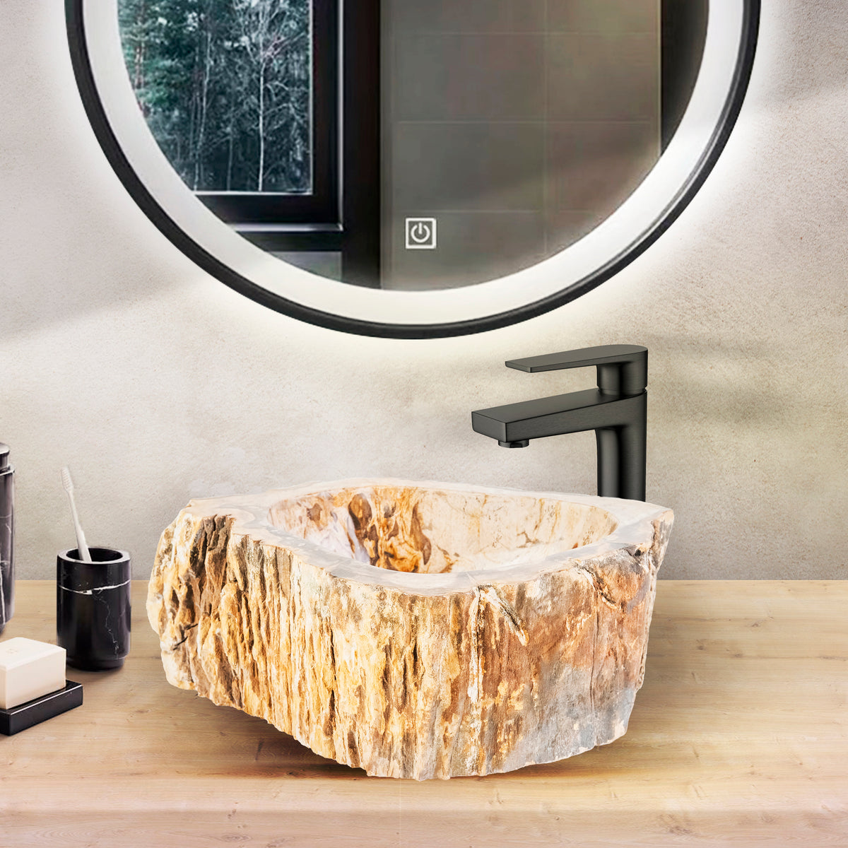 Aloni Waskom fossiel hout 30-35x15cm