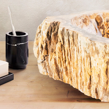 Aloni Waskom fossiel hout 30-35x15cm