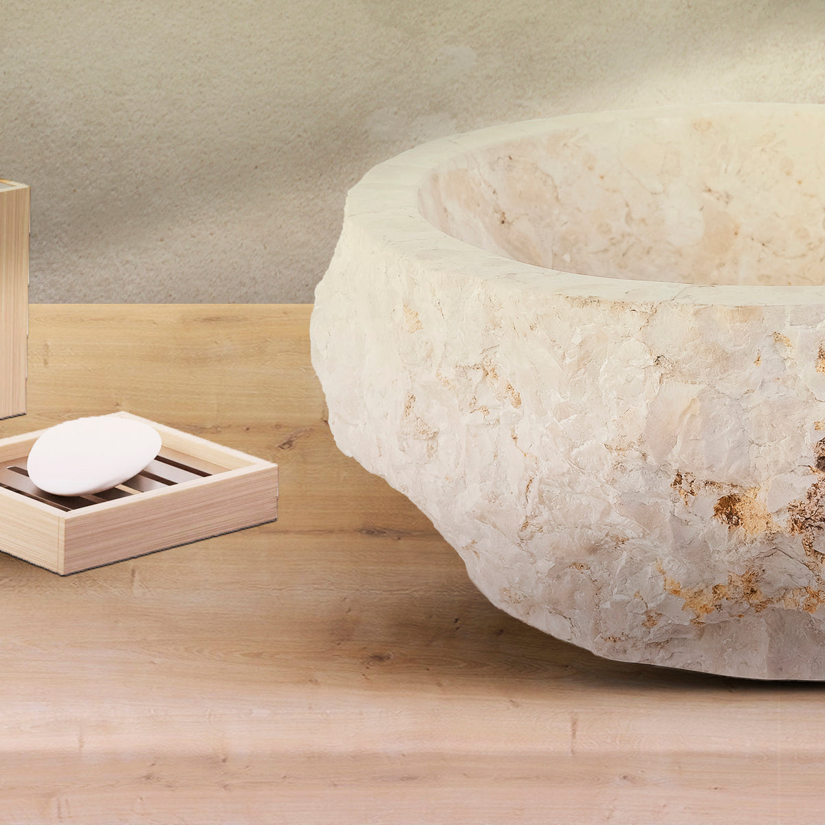 Aloni Geërodeerde natuurmarmeren waskom - crème 30-35x15cm