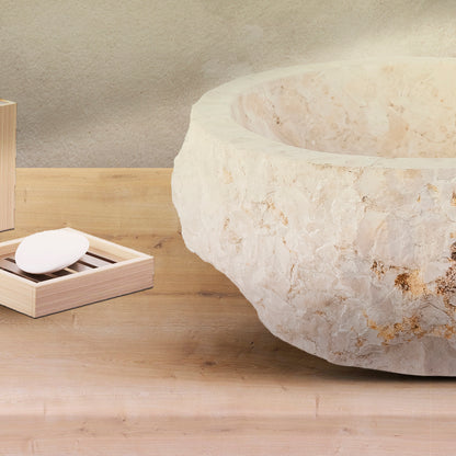 Aloni Geërodeerde natuurmarmeren waskom - crème 30-35x15cm