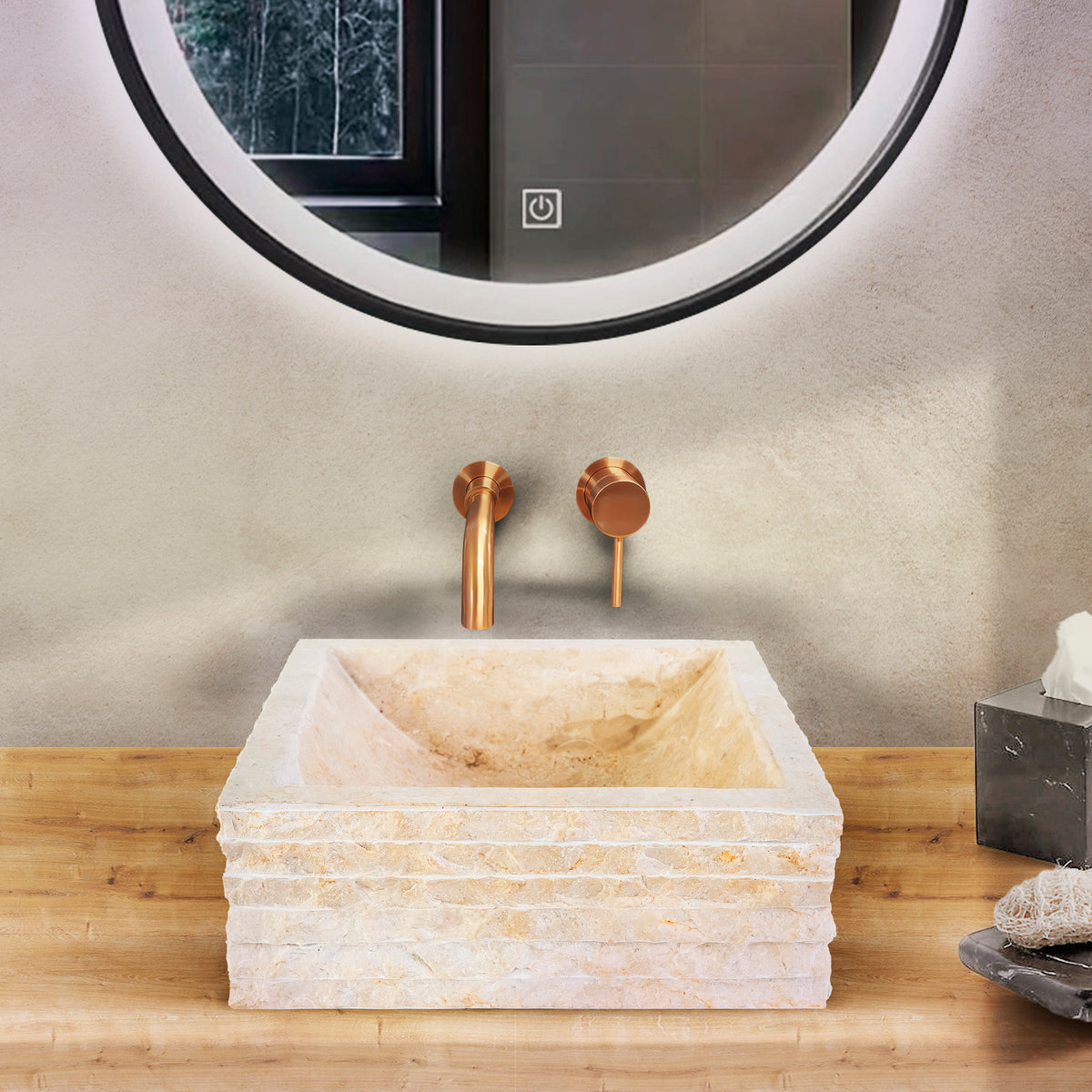 Aloni Vierkanten waskom alur kuipvormig - crème 40x40x15cm
