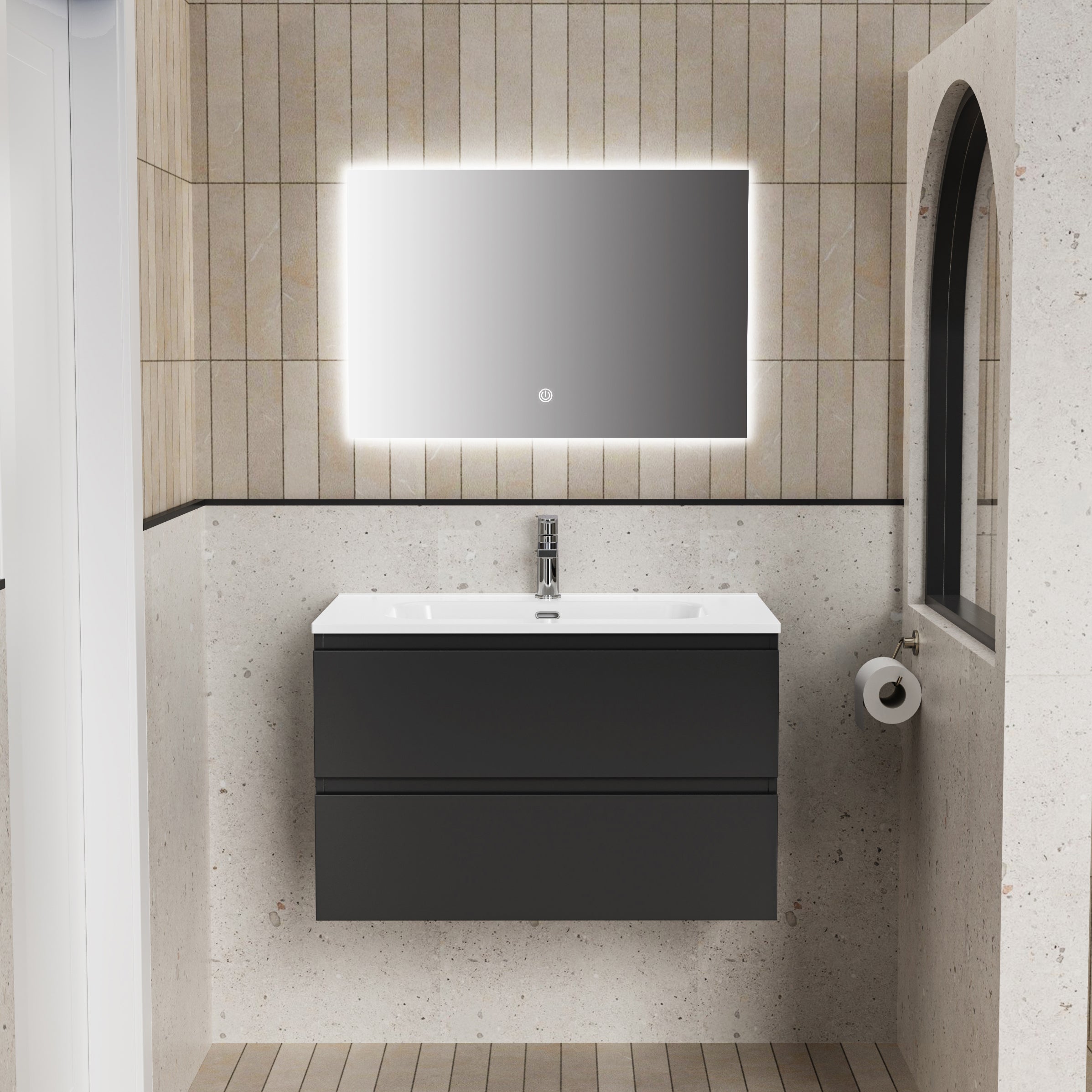 Aloni liva badkamermeubelset compleet 80cm mat zwart