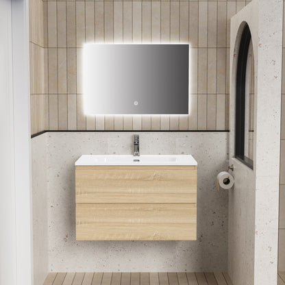 Aloni liva badkamermeubelset compleet - met onderkast - met wastafel - met LED spiegel - 80 cm - eik