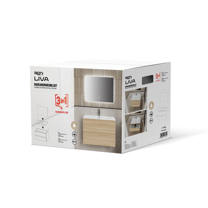 Aloni liva badkamermeubelset compleet - met onderkast - met wastafel - met LED spiegel - 80 cm - eik