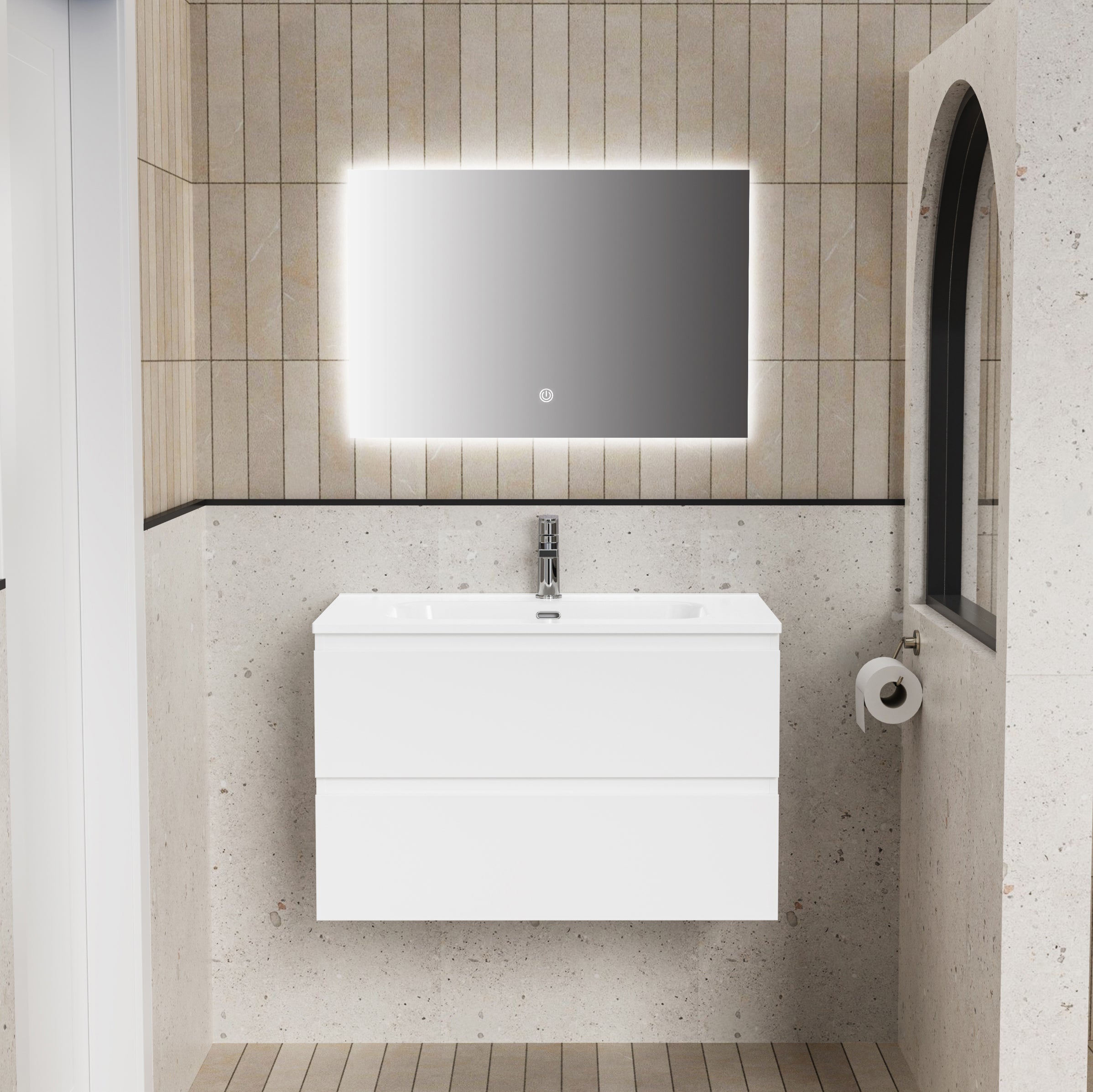 Aloni liva badkamermeubelset compleet 80cm glanzend wit