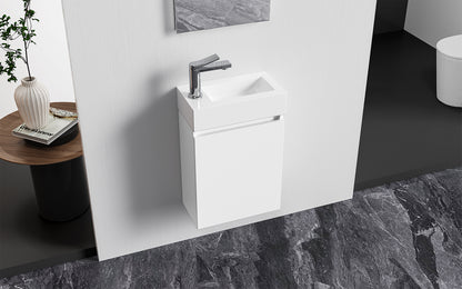 Aloni zyro toiletmeubelset - compleet - onderkast met 1 deur - greeploos - soft close - omkeerbaar - spiegel - fontein - 40,5x22,5 cm - glanzend wit