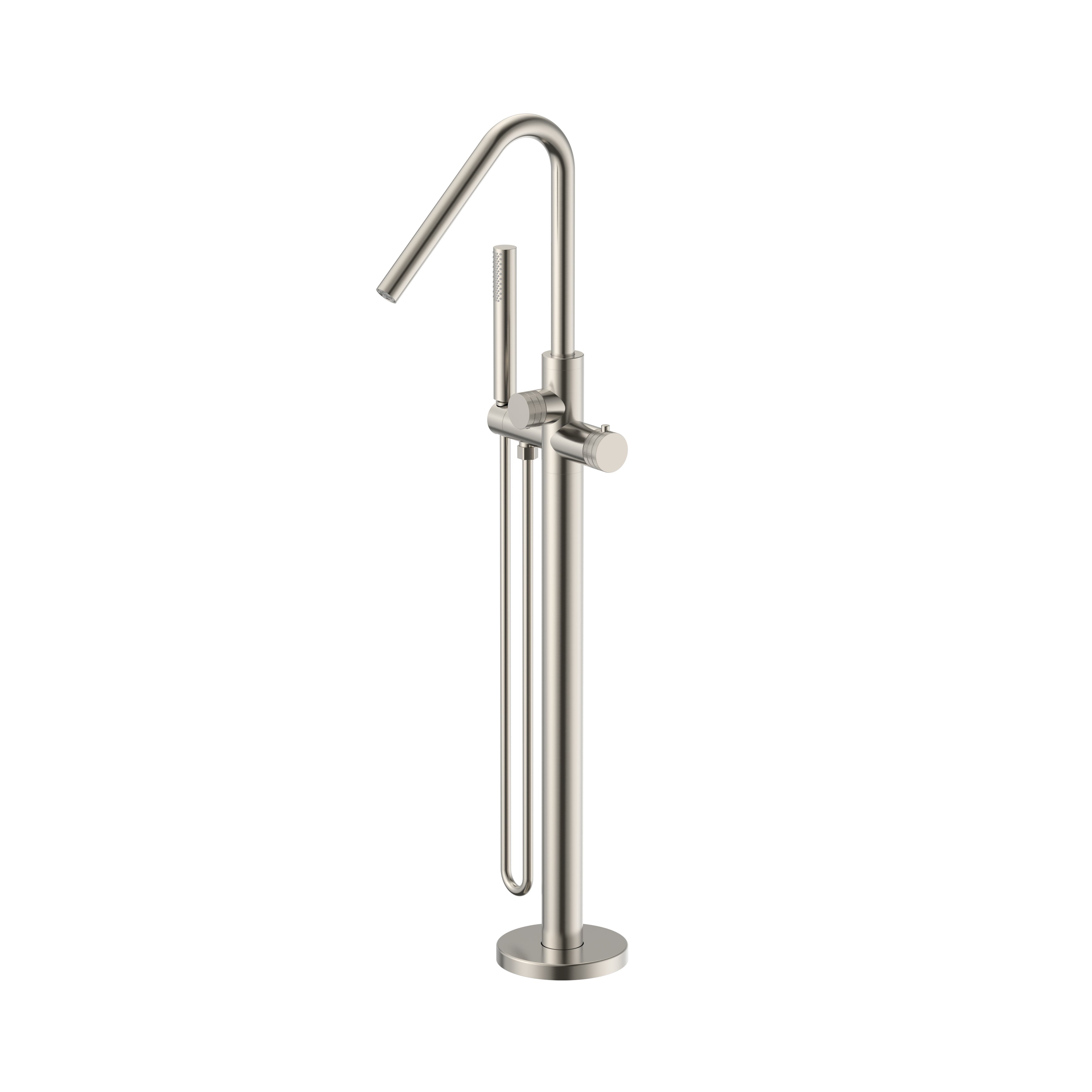 Stria badmengkraan - vrijstaand - thermostatisch - met handdouche en doucheslang - knoppen met ribbelstructuur - geborsteld rvs
