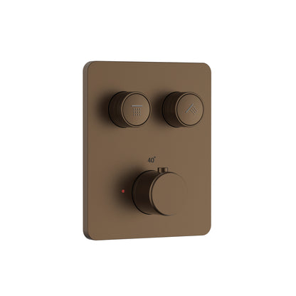 Stria douchemengkraan - 2 weg - thermostatisch - druknoppen met verfijnde ribbelstructuur - met inbouwbox en afbouwdeel - rechthoekig - bruin brons (pvd)
