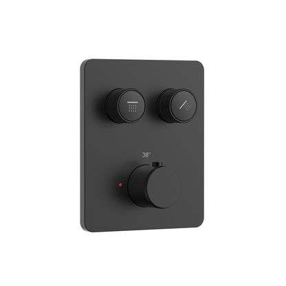 Stria douchemengkraan - 2 weg - thermostatisch - druknoppen met verfijnde ribbelstructuur - met inbouwbox en afbouwdeel - rechthoekig - mat zwart (pvd)