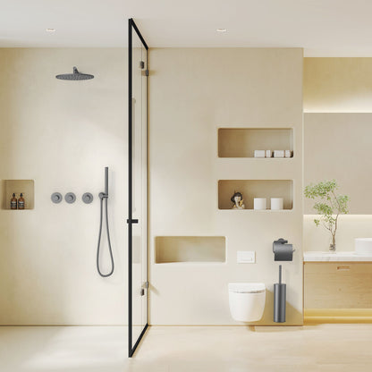 Stria douchemengkraan - 2 weg - thermostatisch - druknoppen met verfijnde ribbelstructuur - met inbouwbox en afbouwdeel - rechthoekig - gunmetal (pvd), sfeerbeeld
