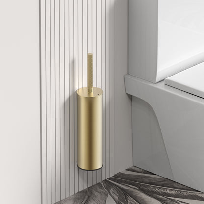 Stria toiletborstel met houder - greep met verfijnde ribbelstructuur - hangend en staand - met kunststof binnenpot - geborsteld goud (pvd), sfeerbeeld