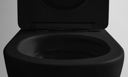 Aloni pro hangtoilet - tornado flush - randloos - met zitting - duroplast - soft close - quick release - compact 49 cm - 36x32x49 cm - mat zwart