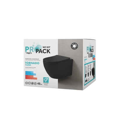 Aloni pro hangtoilet - tornado flush - randloos - met zitting - duroplast - soft close - quick release - compact 49 cm - 36x32x49 cm - mat zwart