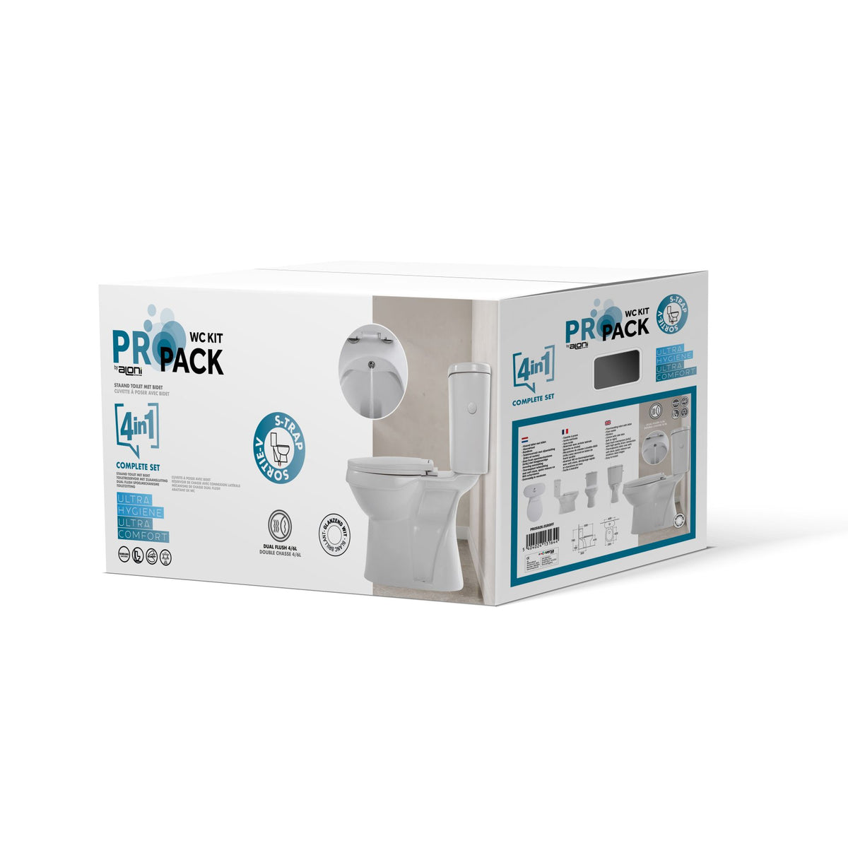 Aloni pro5026 duoblok - staand toilet met bidet - randloos - s-trap - vloeruitlaat - met reservoir - met spoelmechanisme - du