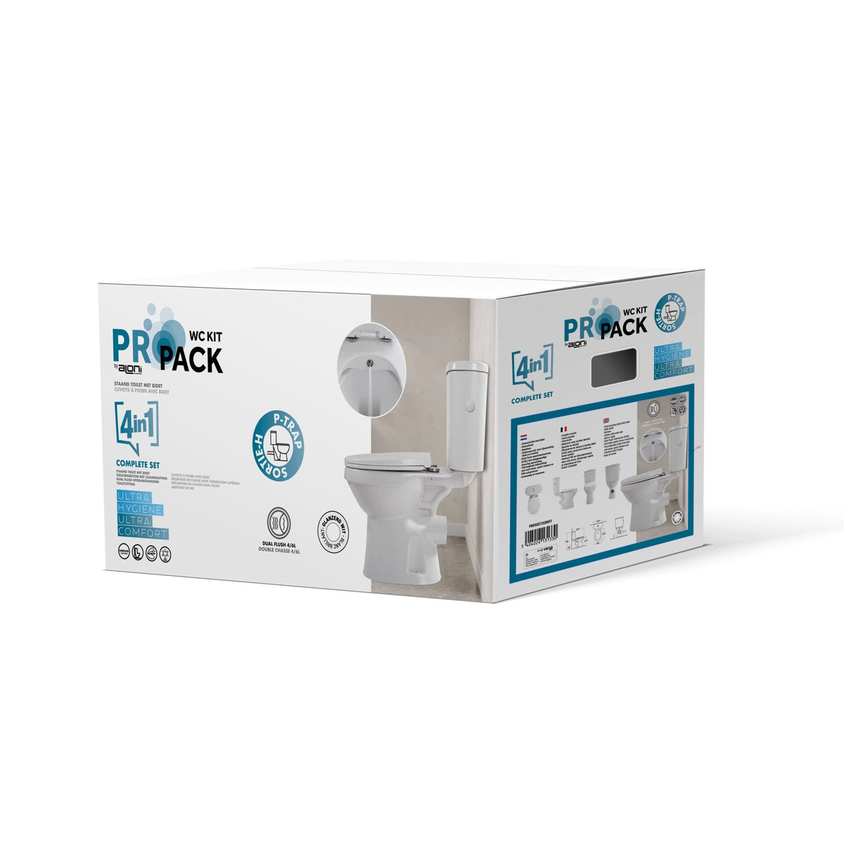 Aloni pro5027 duoblok - staand toilet met bidet - randloos - p-trap - muuruitlaat - met reservoir - met spoelmechanisme - dub