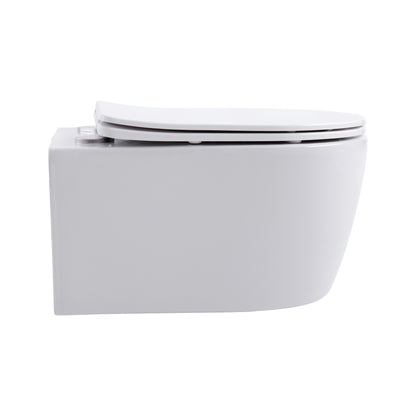 Aloni pro hangtoilet - randloos - met zitting - duroplast - soft close - quick release - compact 49 cm - 36x25x49 cm - glanzend wit