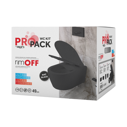 Aloni pro hangtoilet - randloos - met zitting - duroplast - soft close - quick release - compact 49 cm - 36x25x49 cm - mat zwart
