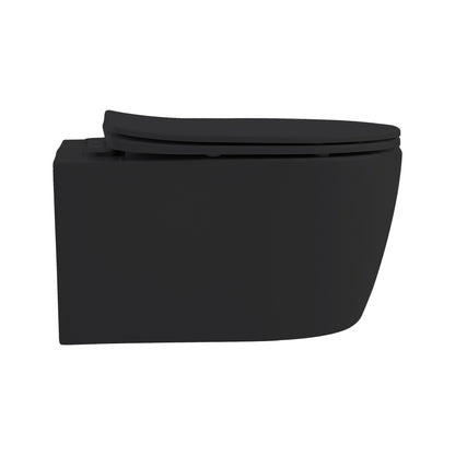 Aloni pro hangtoilet - randloos - met zitting - duroplast - soft close - quick release - compact 49 cm - 36x25x49 cm - mat zwart