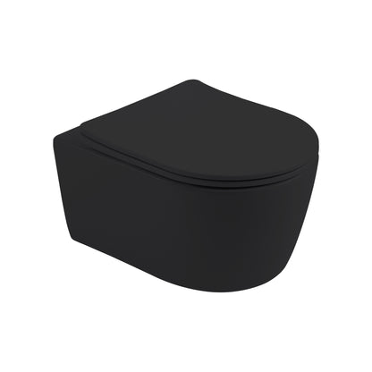 Aloni pro hangtoilet - randloos - met zitting - duroplast - soft close - quick release - compact 49 cm - 36x25x49 cm - mat zwart