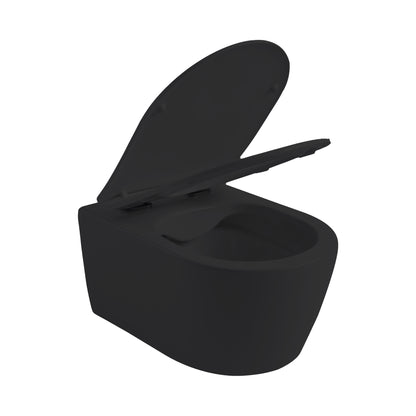Aloni pro hangtoilet - randloos - met zitting - duroplast - soft close - quick release - compact 49 cm - 36x25x49 cm - mat zwart