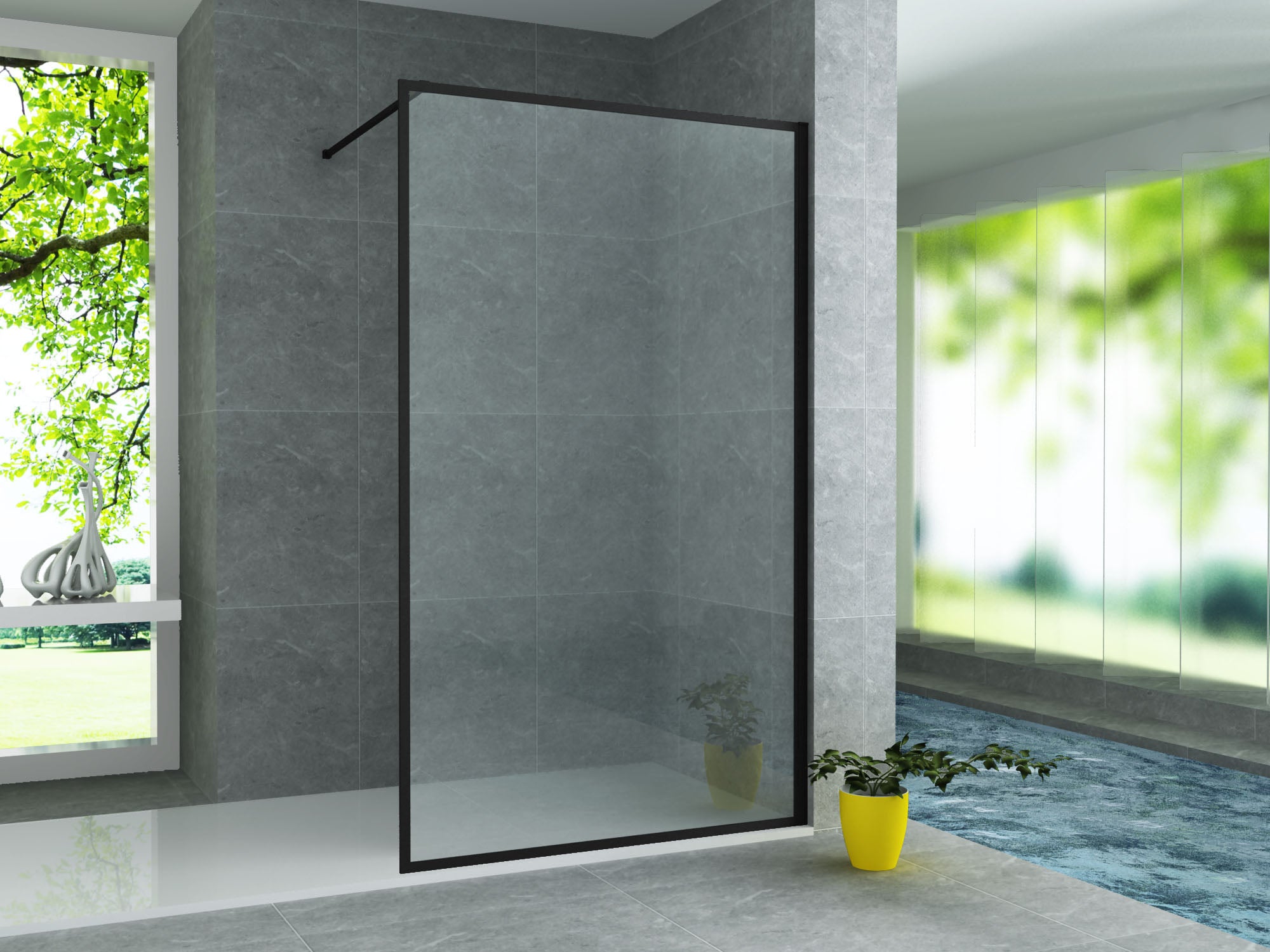 Aloni inloopdouchewand mat zwart profiel/rand  120x200cm 8mm