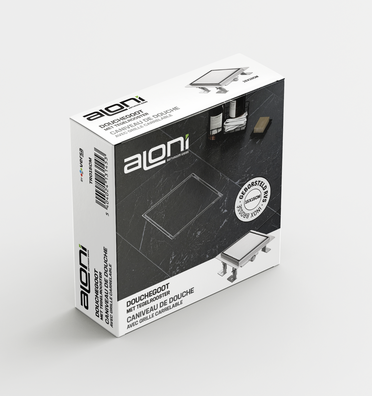 Aloni doucheput - met tegelrooster - 15 x 15 cm - geborsteld RVS