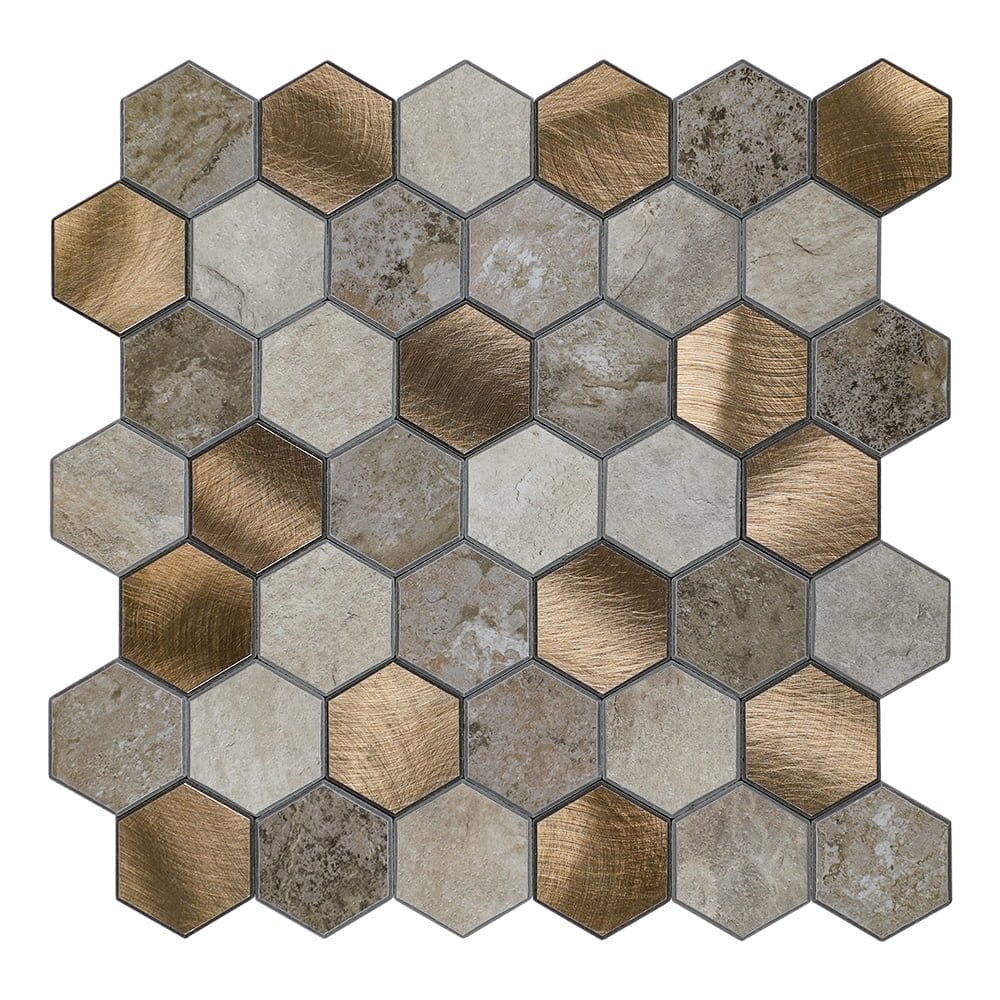 Isodeco Zelfklevende Mozaïek Steenstrip Hexagon Medium Beige Taupe
