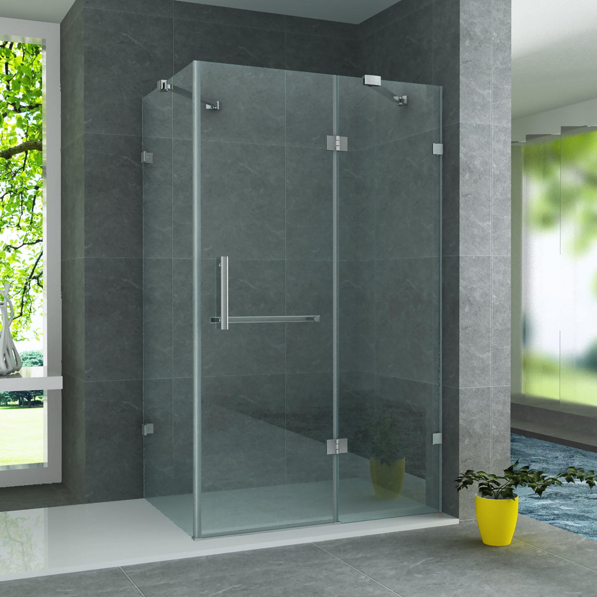Aloni douchecabine met draaideur, vast wandje en zijwand - met anti-kalk behandeling - omkeerbaar - 8mm veiligheidsglas - 90x120x195 cm - chroom - helder glas
