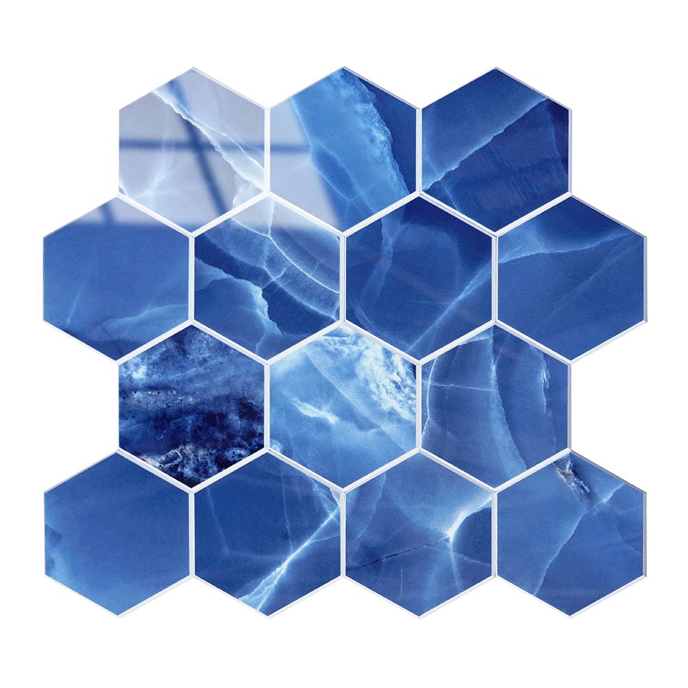 Isodeco Zelfklevende Mozaïek Steenstrip Hoogglans Hexagon Onyx Blauw