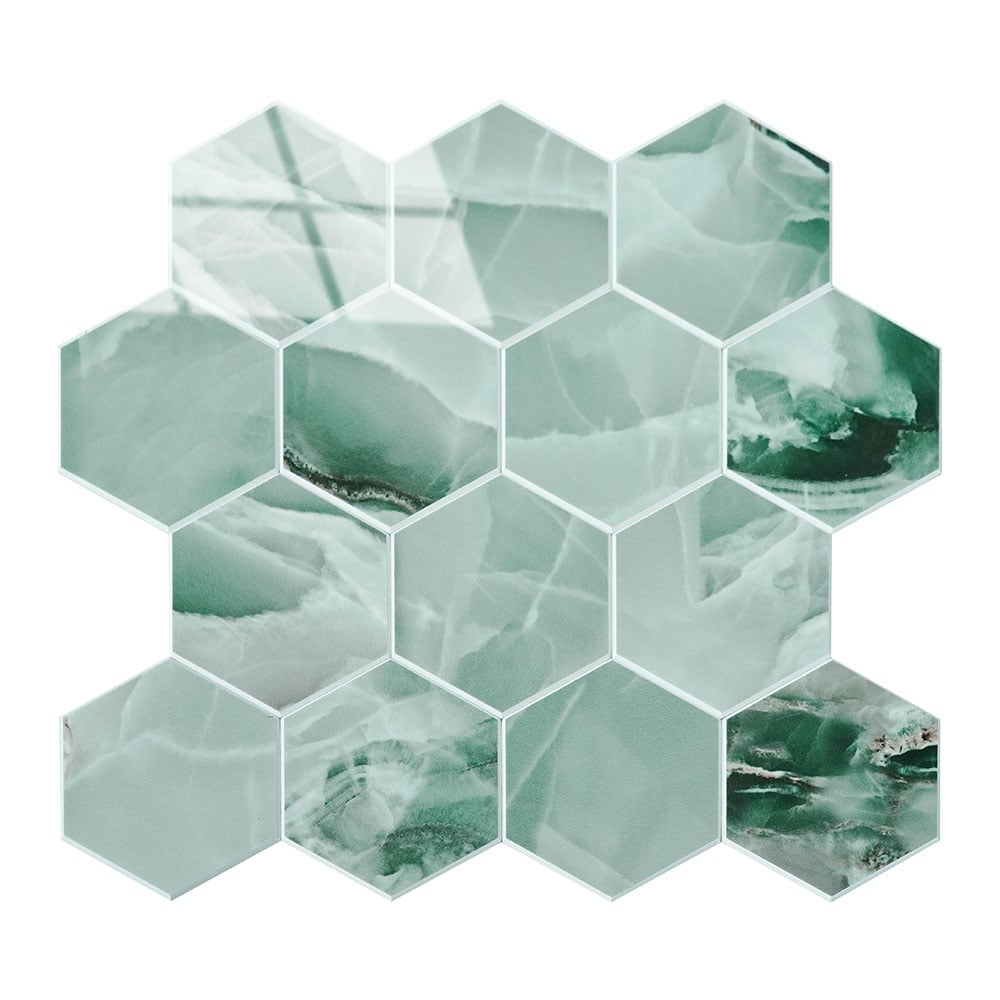 Isodeco Zelfklevende Mozaïek Steenstrip Hoogglans Hexagon Onyx Groen