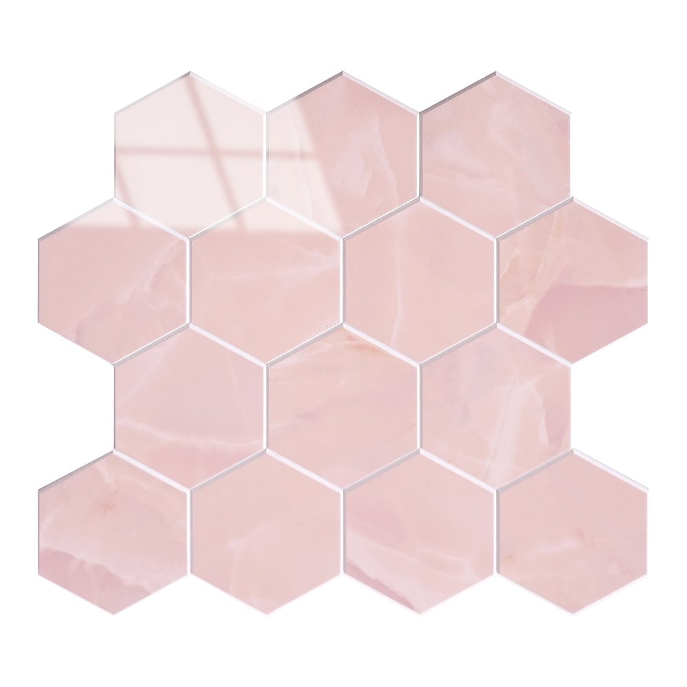 Isodeco Zelfklevende Mozaïek Steenstrip Hoogglans Hexagon Onyx Roze