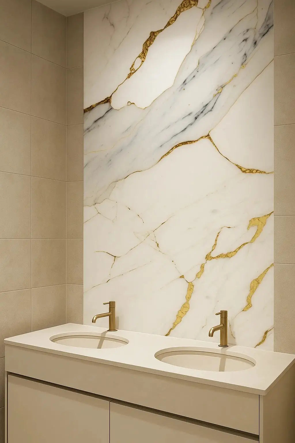 Isodeco PVC Marmer Plaat Hoogglans Carrara Gold Wit