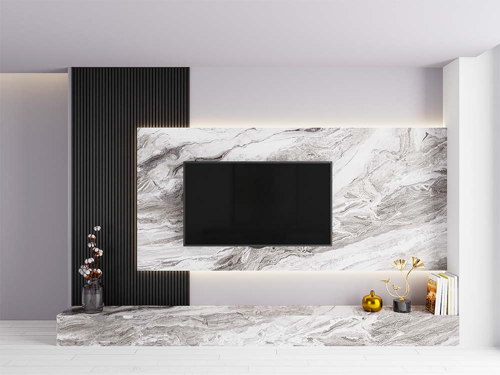 Isodeco SPC Marmer Plaat Wandpaneel Lagos Stone Grijs Tinten