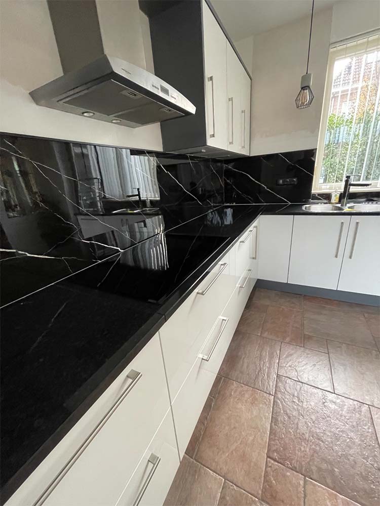 Isodeco PVC Marmer Plaat Hoogglans Flexibel Carrara Nero Marquina Zwart Wit