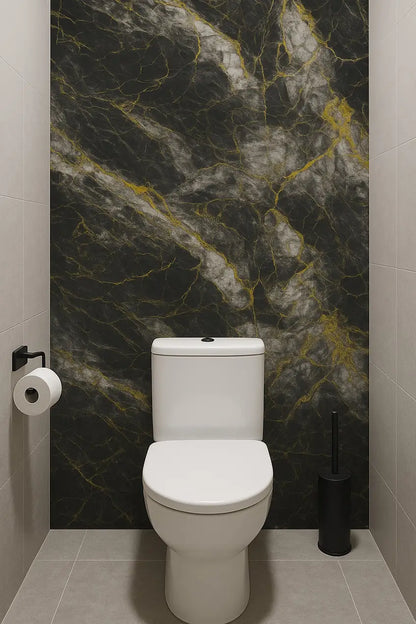 Isodeco PVC Marmer Plaat Hoogglans Midnight Blue Zwart Goud