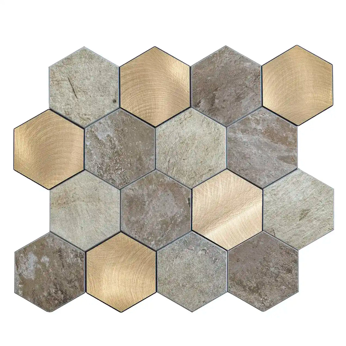 Isodeco Zelfklevende Mozaïek Steenstrip Hexagon Beige Taupe Large