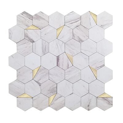 Isodeco Zelfklevende Mozaïek Steenstrip Hexagon Goud Wit Marmer