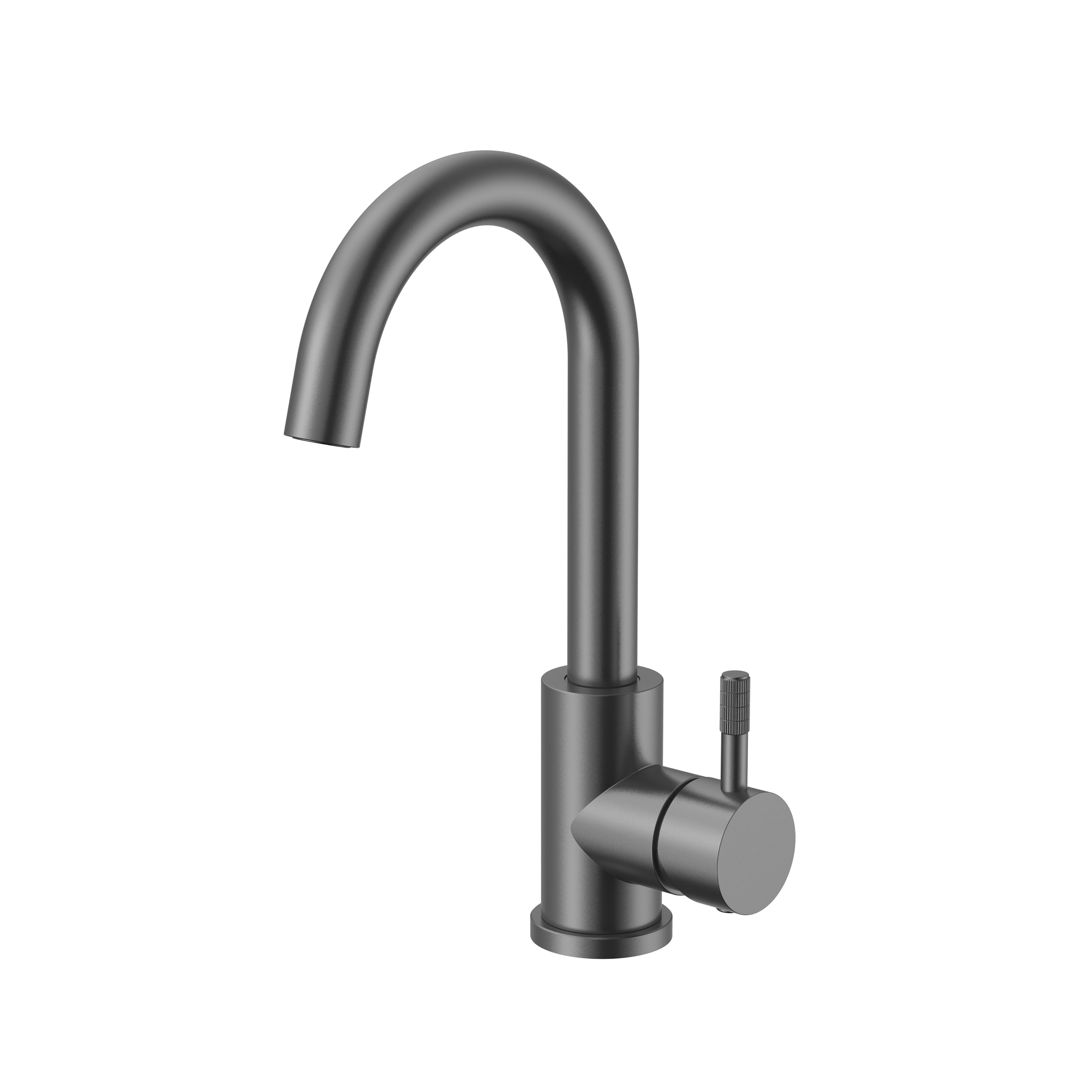 Stria wastafelmengkraan - gebogen uitloop - draaibaar - cold start - hendel met verfijnde ribbelstructuur - zonder afvoerplug - gunmetal (pvd)
