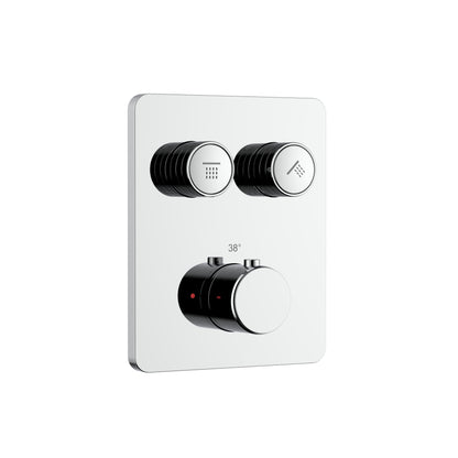 Stria douchemengkraan - 2 weg -  thermostatisch - druknoppen met verfijnde ribbelstructuur - met inbouwbox en afbouwdeel - rechthoekig - chroom