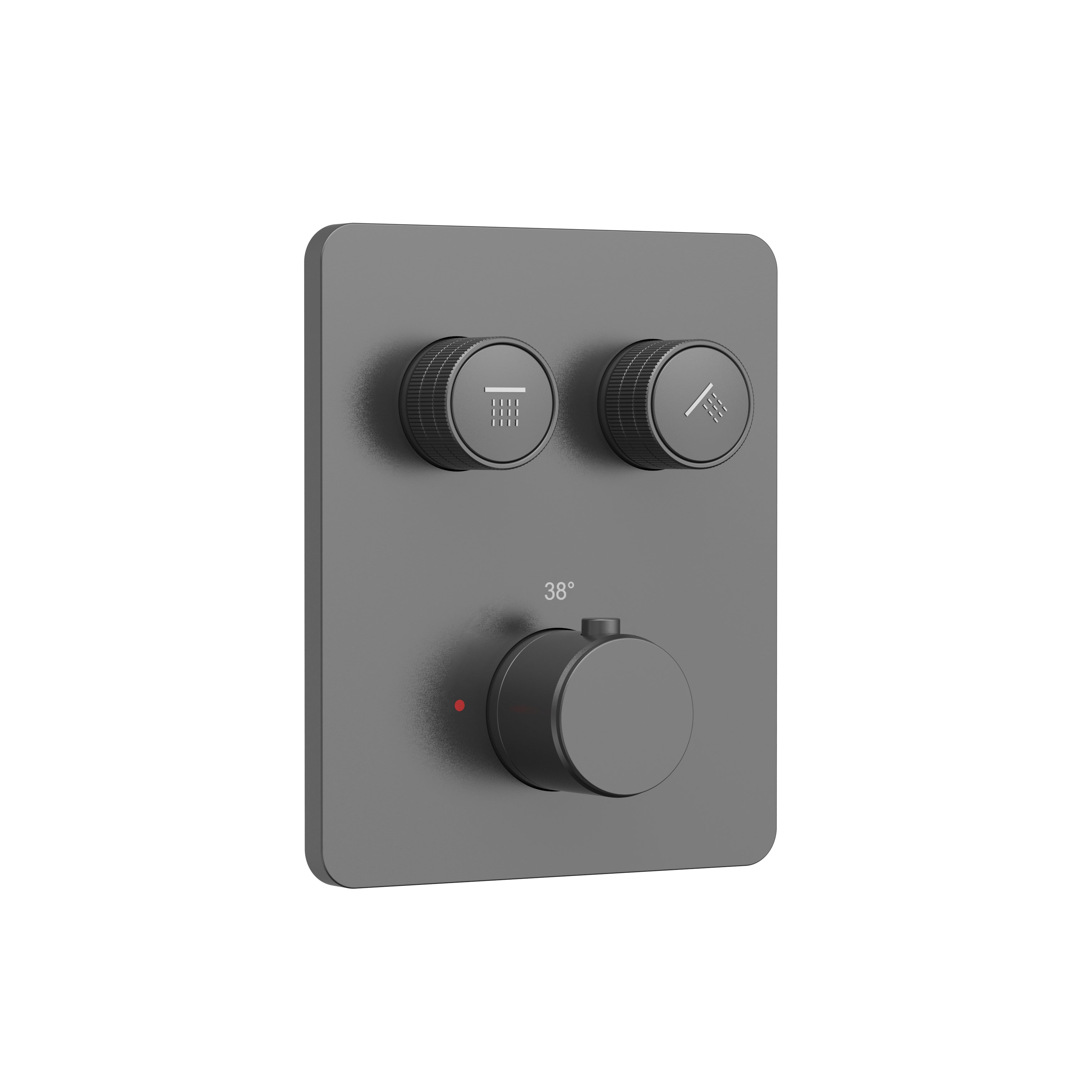 Stria douchemengkraan - 2 weg -  thermostatisch - druknoppen met verfijnde ribbelstructuur - met inbouwbox en afbouwdeel - rechthoekig - gunmetal (pvd)