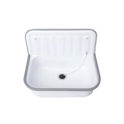 Aloni uitgietbak met stootbuffer - met afvoerstop en ketting - plaatstaal - 37 x 50,5 x 33 cm - glanzend wit